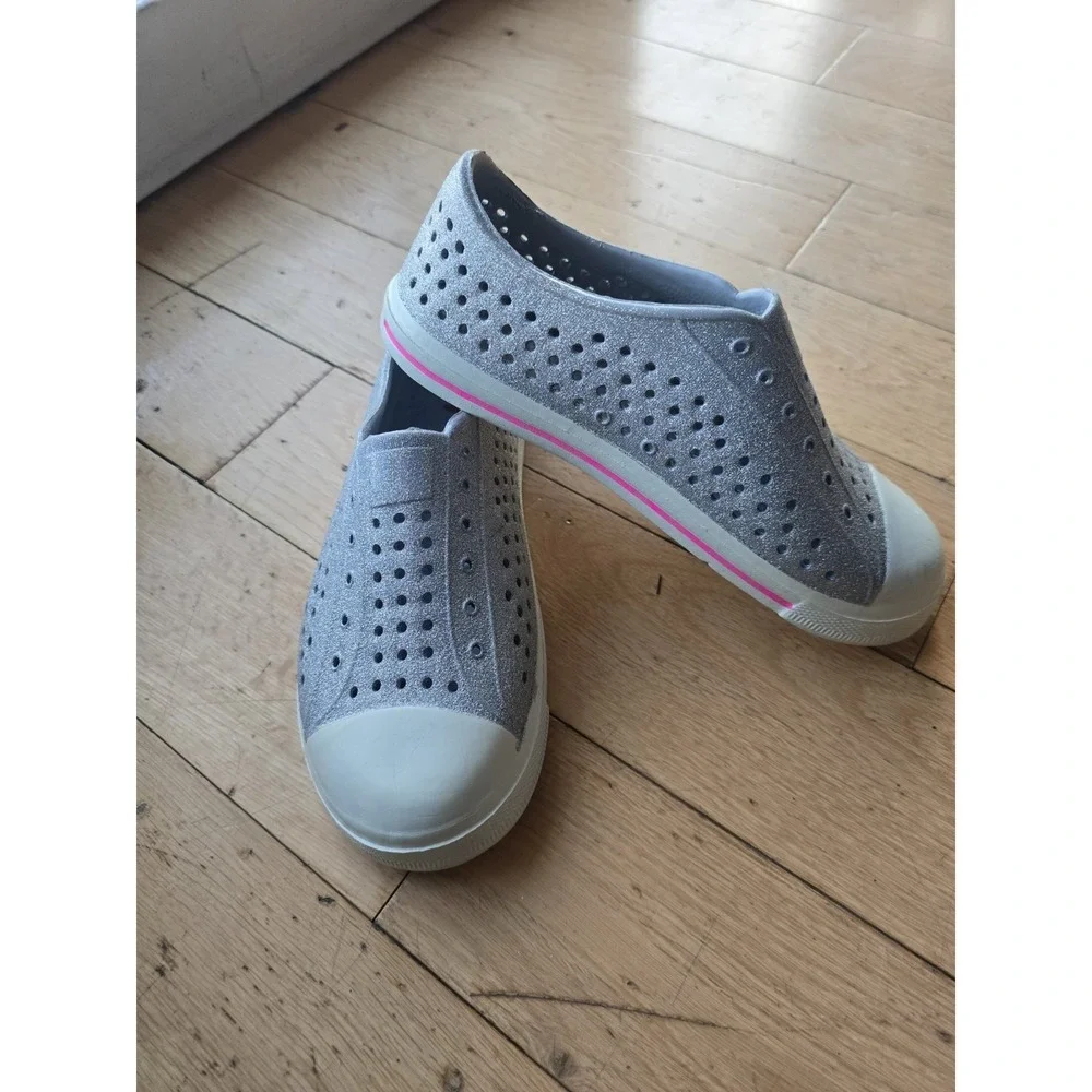 J Crew Crewcuts Bling Silver Glitter Jefferson Slip On Size 4 Native Style
